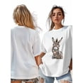 thumbnail image 7 of Women's T-Shirt Funny Animal Donkey Short Sleeve Casual Tee Classic Crew Neck T Shirt for Women White, 3XL, 7 of 7