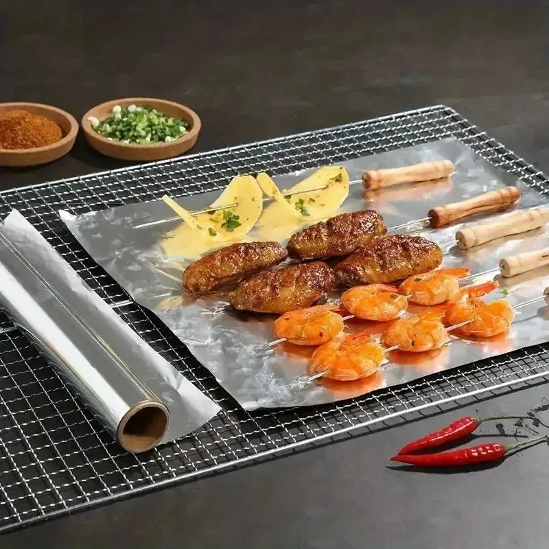 2/4Rolls Disposable Tin Foil Roll Tin Foil Paper Roll Oil Resistant Barbecue Air Fryer Kitchen Family Gatherings Baking Tool