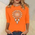 thumbnail image 2 of Dadaria Hauts pour Femmes Chemise Orange Manches 3/4 T-Shirt Col Rond Grande Taille Tee Été Chandail Blouses L, 2 of 5