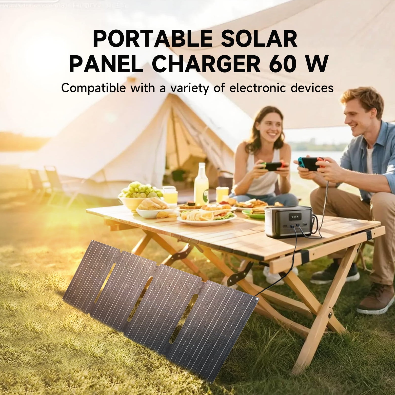 ALLPOWERS SE60 60W Portable Solar Panel for Power Station, Foldable Solar Charger, IP68 Waterproof for Camping, RV, Off-Grid & Emergency Power