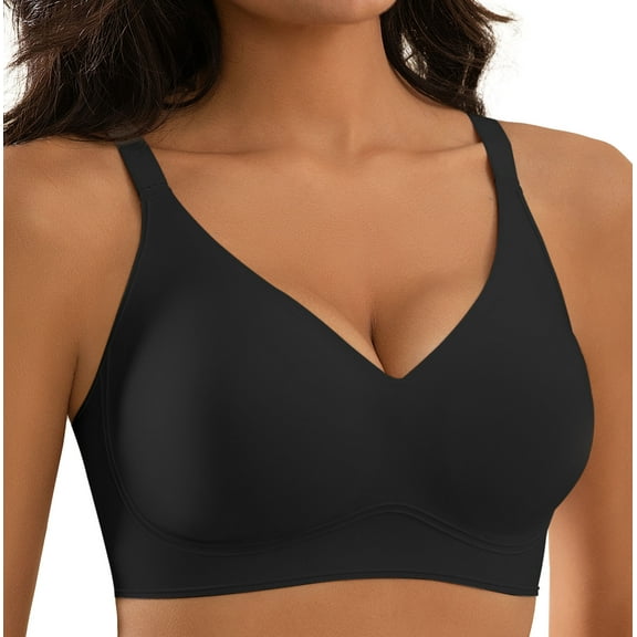 Qylux Women's Wireless Bra - Full Coverage Seamless Soft Support Bra,Comfortable T-Shirt Bra for Everyday Wear,Black,(S-2XL)
