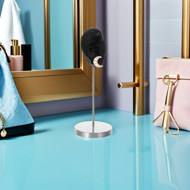 BESTYASH 2Ud Soporte Exhibidor De Aretes Oreja Silicona Negro Con Base Metálica Organizador Para Hogar