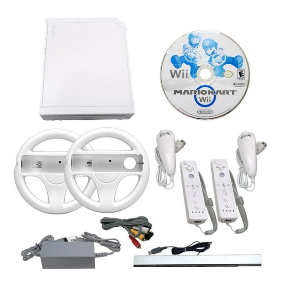 Restored Nintendo Wii Console Wii Game System White with Mario Kart Premium Bundle (Refurbished)