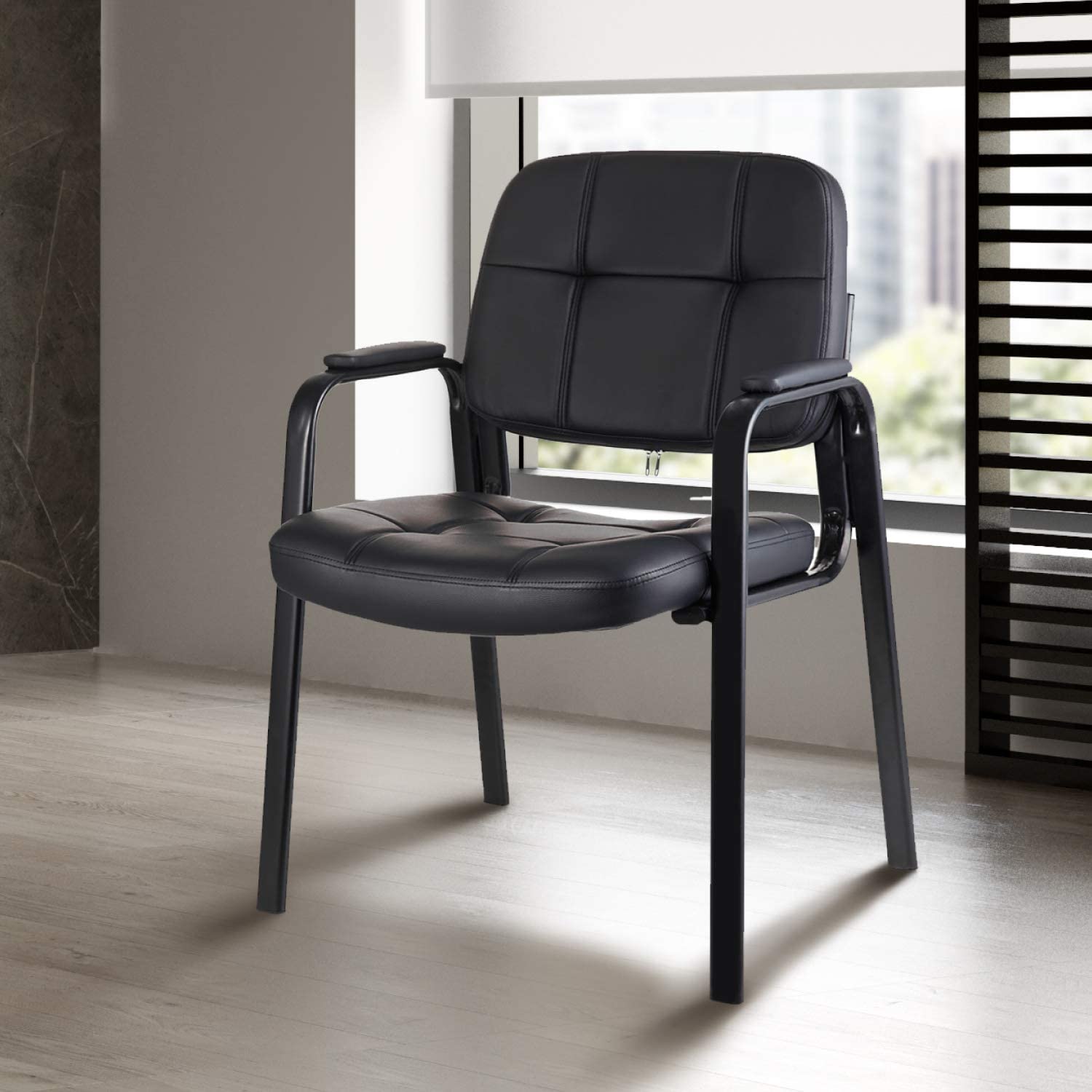 CLATINA Waiting Room Guest Chair with Bonded Leather Padded Arm Rest for Office Reception Black 2Pack - image 2 of 6