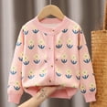 thumbnail image 4 of Girls' Long Sleeve Cardigans Lightweight Crewneck Sweater Classic Button-Up School Uniform Cute Flower Embroidery Knit Jacket, 4 of 5
