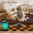 thumbnail image 4 of ODIKA 9'x12' Washable Area Rug Low Pile, Flatwoven, Throw Featuring Large Checkerboard Border Bands Couch Checkered for Great Room, Indoor Concept, Living, 4 of 7