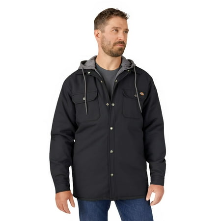 Dickies Men's Water Repellent Duck Hooded Shirt Jacket, Black, 2XL