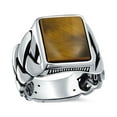 thumbnail image 1 of Personalized Braided Cable Wheat Wide Link Chain Band Brown Tigers Eye Gemstones Rectangle Statement Signet Ring for Men .925 Sterling Silver Handmade In Turkey, 1 of 6