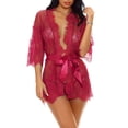 thumbnail image 2 of Mujeres Kimono Camisón Lencería de encaje Bata Sexy Malla de dormir, XXL, Rojo vino Methold XX000064-30, 2 of 7