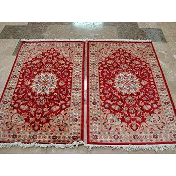 Awesome Love Tapis Oriental Noué à la Main Rouge à Motifs Floraux (4 x 2.6)'
