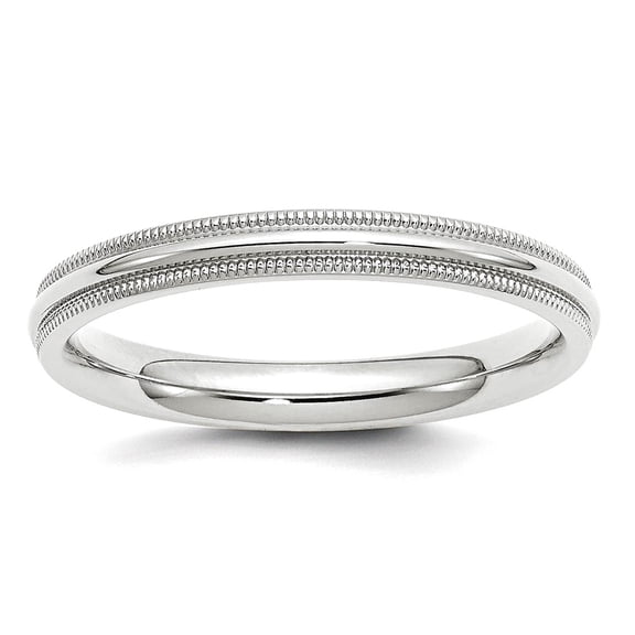 14k White Gold Solid Polished Half Round 3mm Milgrain Comfort-Fit Band Size 9.5 Ring Ring for Women and Men