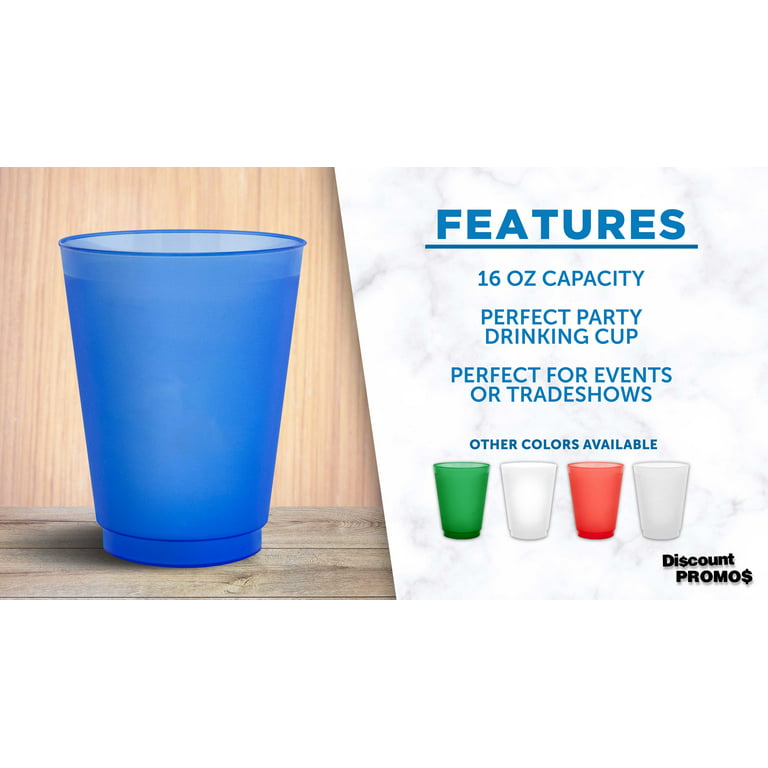 Frosted Plastic Stadium Cup 16 oz. Set of 10, Bulk Pack - Shatterproof,  Flexible, Reusable Party Cups - Blue
