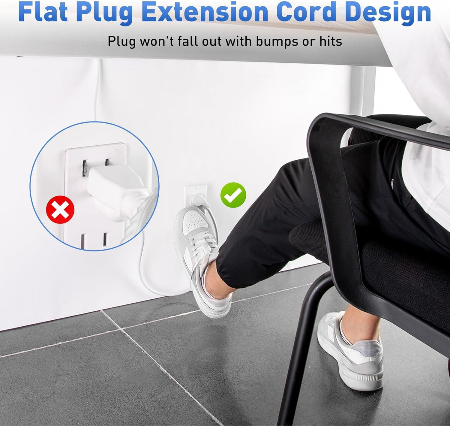 POWERCORDS 6FT 90Degree Computer Power Cord, Flat Plug to Right Angle IEC C13 Power Cord, Universal PC Power Supply Cord, 16AWG, White C13 3 Prong Angled AC Power Cord for PC Monitor/TV, 2-Pack