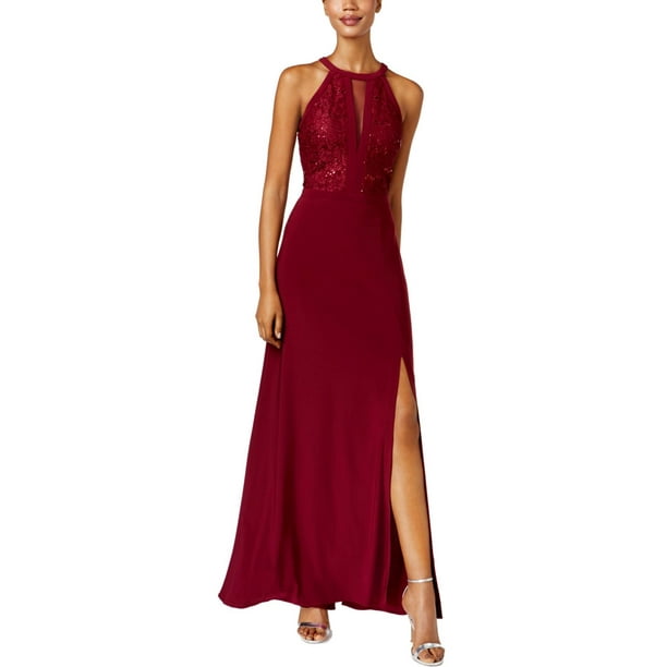 nightway lace halter gown merlot