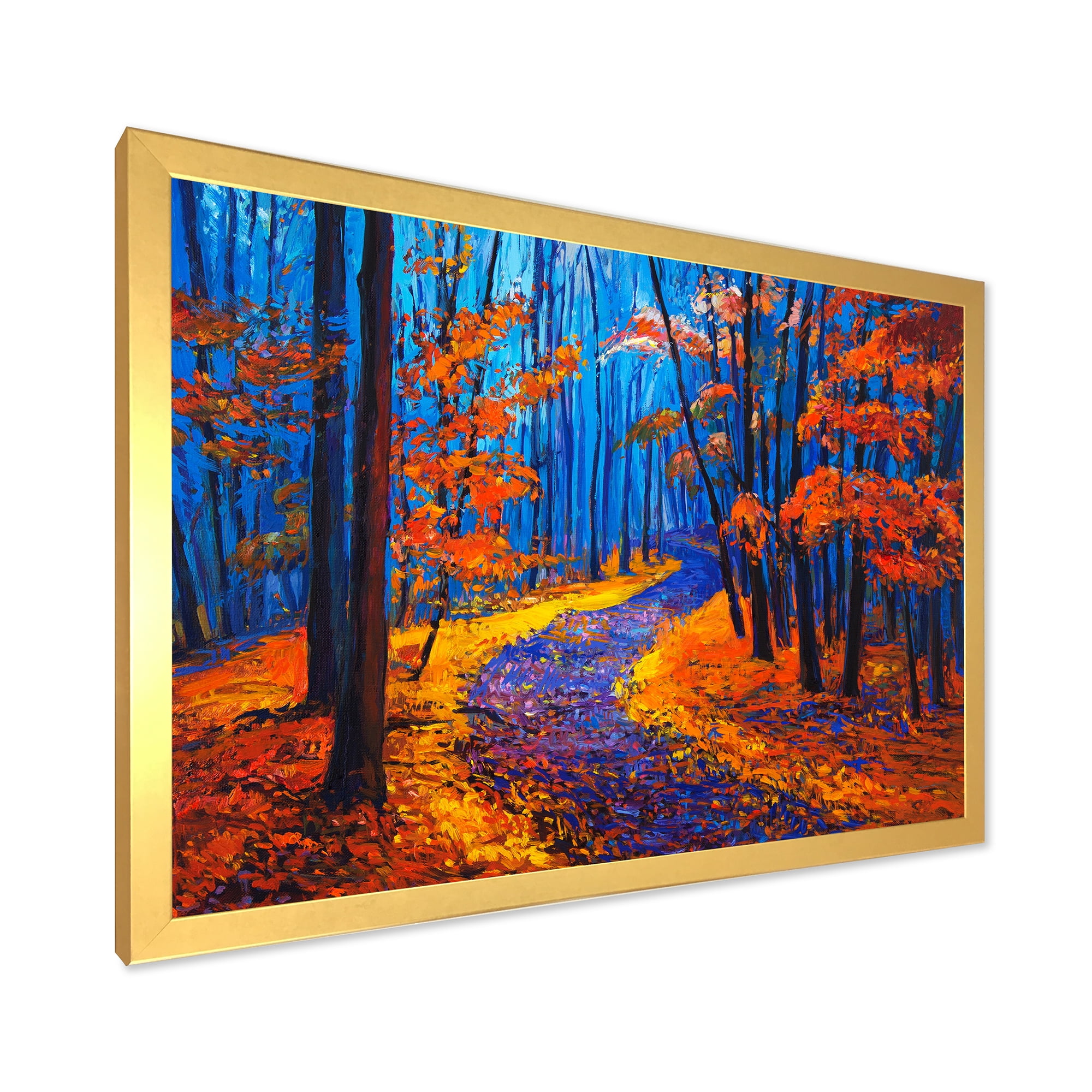 Designart 'Orange Autumn Landscape With Little Road I' Traditional Framed Art Print