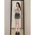 thumbnail image 4 of Fashion Summer High Waist 2024 Retro A-Line Mini Skirt Jean Skirt Denim Skirts Short Skirt BLUE S, 4 of 8