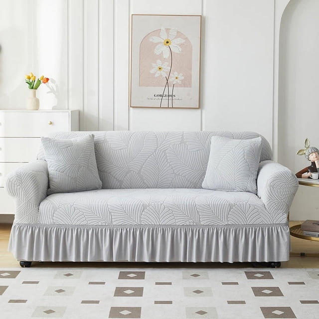 Nvzi Funda de sofá para sofás de jacquard con dobladillo, fundas de sofá elásticas para sala de estar, fácil de ajustar, lavable, protector de sofá para 3 asientos, 74,8-90,55 pulgadas (gris A)