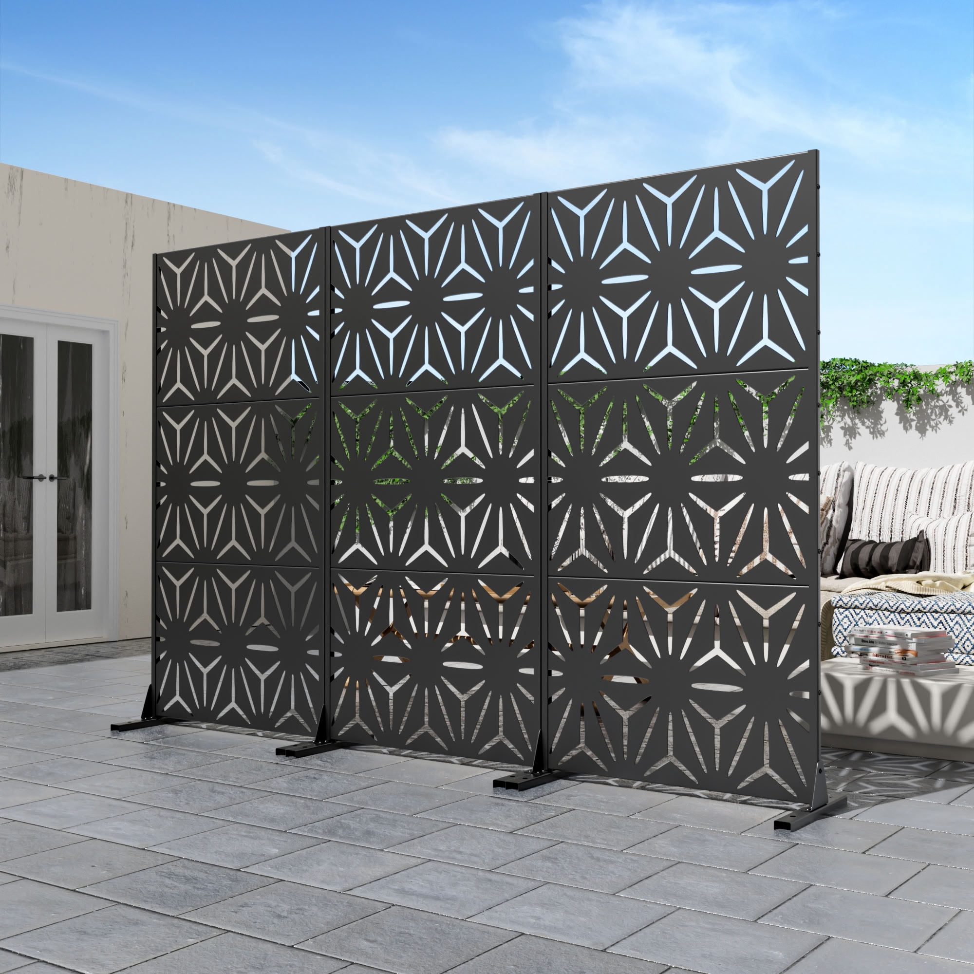 MAYEERTY Metal Outdoor Privacy Screen Panel Garden Divider Patio Backyard Decorative Privacy Fence, 72×35.4×15.7in