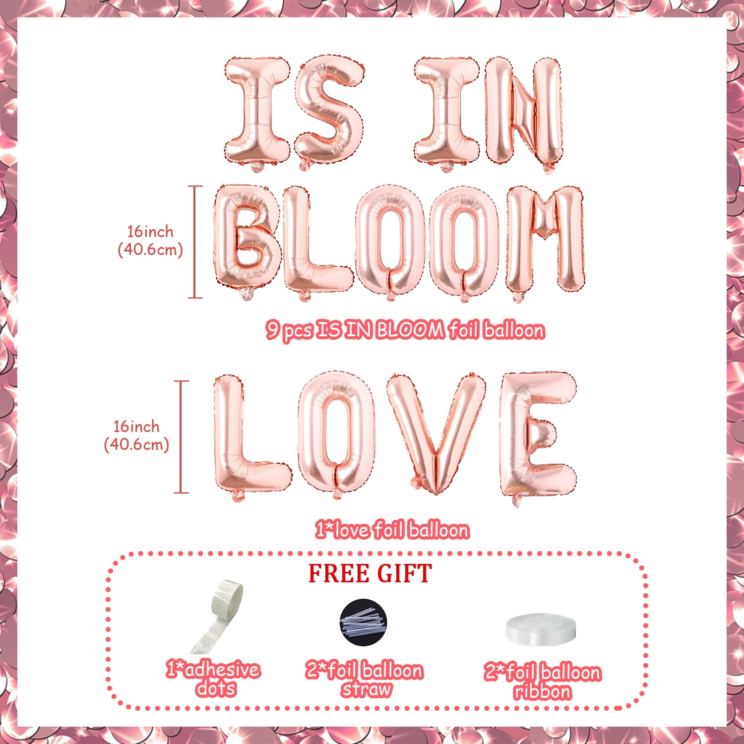 Love is in Bloom Rose Gold Balloon Banner for Bridal Shower Engagement Wedding Bachelorette Valentine Mother's Day Baby Shower Birthday Party Supplies Decorations, Photo Props