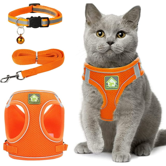 Jinsinto Cat Leashes Kitten Harness Anti Escape Reflective Adjustable Cat Harness Breathable Vest