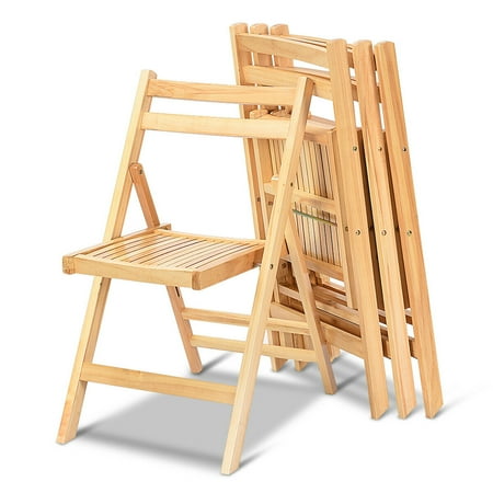 Goplus Set of 4 Solid Wood Folding Chairs Slatted Seat Wedding Patio