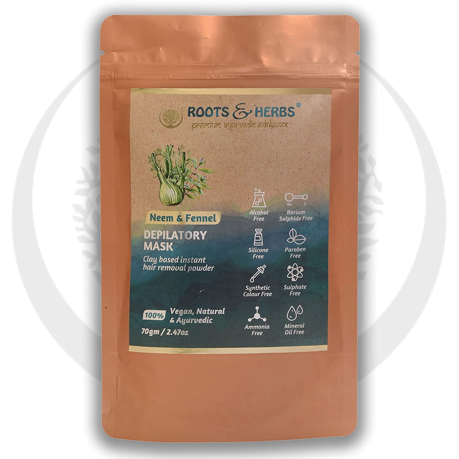 ROOTS AND HERBS Vegan Hair Removal - Neem and Fennel Depilatory Mask - Men  and Womens Facial Hair Removal for sensitive skin - Organic Hair remover,  Pubic, Bikini, Leg Mask Hair Remover