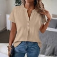 thumbnail image 2 of GUACER Women's T Shirts Casual V Neck Button Cotton Linen Loose Fit Short Sleeve Blouses, 2 of 7