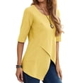 thumbnail image 3 of DYMADE Summer Half Sleeve Linen Shirts Loose Fit Casual Irregular Hem Blouse Women, 3 of 4