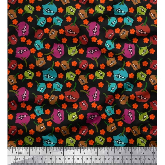 Soimoi Poly Georgette Fabric Floral Clip Art Printed Craft Fabric by The Yard 42 Inch Wide