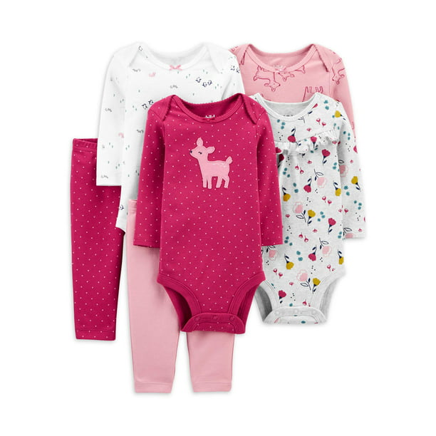 Carter's Child of Mine Baby Girl Outfit Bodysuits and Pants, 6-Piece Bundle  - Walmart.com