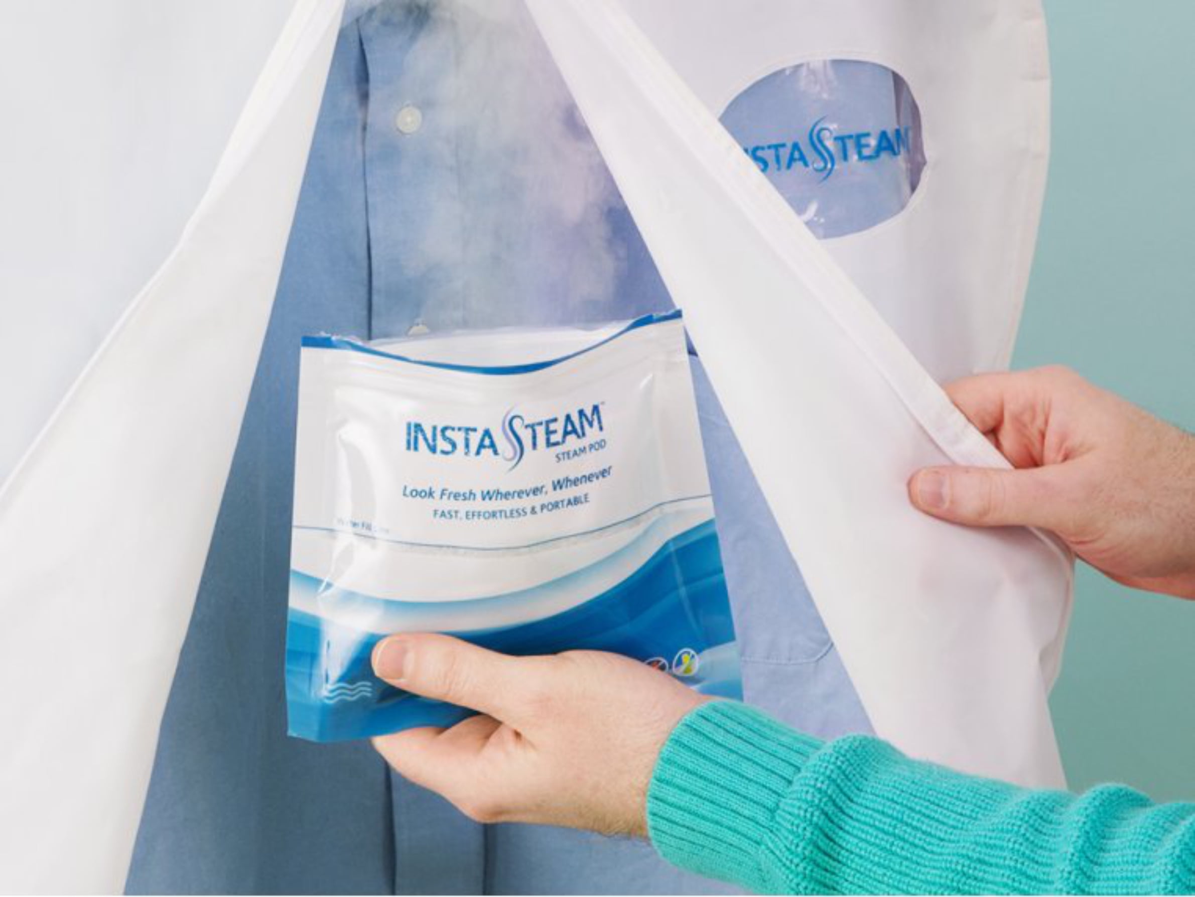 InstaSteam Starter Kit Clothes Steamer, Electricity-Free Travel Steamer, Wrinkle Remover, Cruise Ship Approved, Small Steamer, Disinfect, Deodorize