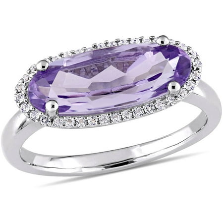 Tangelo 3-1/5 Carat T.G.W. Amethyst and White Topaz Sterling Silver Halo Ring
