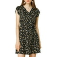 thumbnail image 1 of Vestido con cinturón de manga de pétalo cruzada en V floral para mujer XL negro, 1 of 8