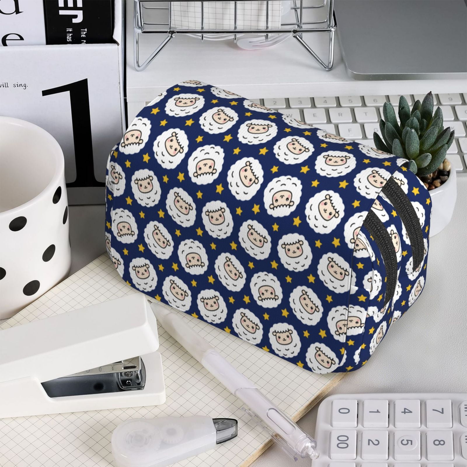 Rateoe Cute Sheep With Star Pattern Double Clamshell Pen Case, Storage Organizer with Two Zipper Compartments– Holds Up to 50 Pencils & Pens