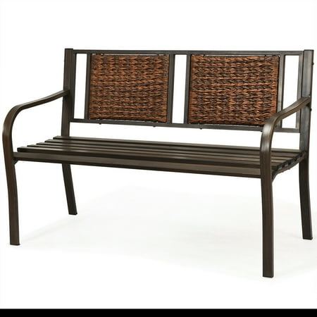 Gymax Garden Bench Loveseat Park Patio Yard Outdoor W Rattan Back Steel Frame Canada Gymax Garden Bench Loveseat Park Patio, Outdoor Rattan Bench With Back