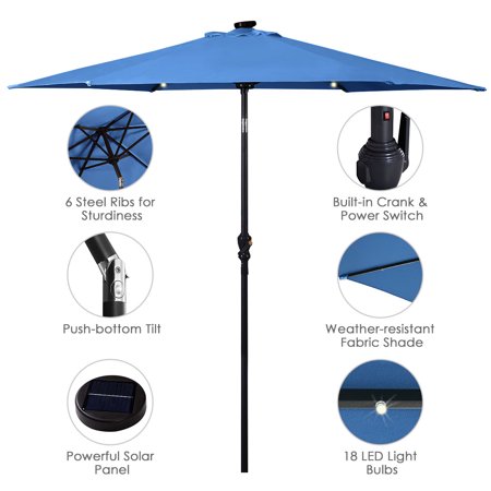 Costway 9ft Patio Solar Umbrella Led Steel Tilt W Crank Blue Walmart Canada