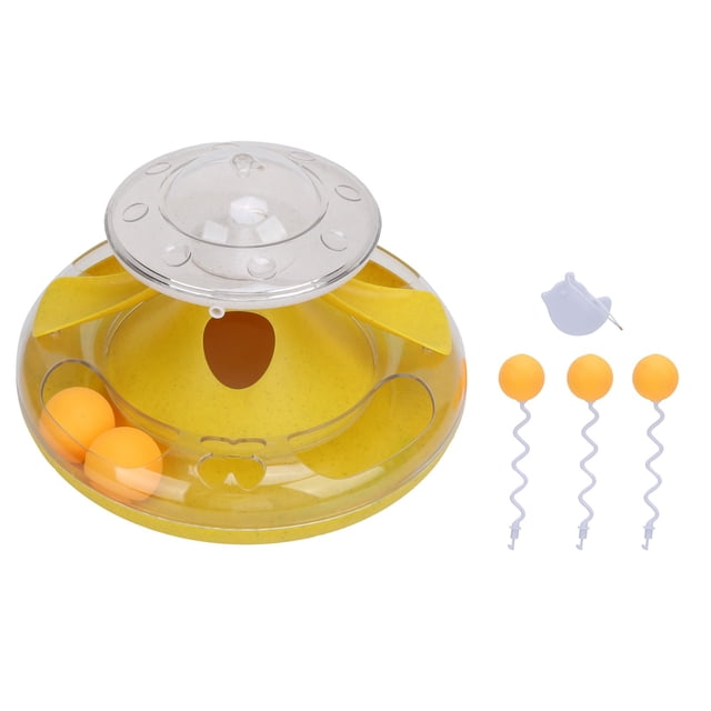 Juguete de fuga de plataforma giratoria para gatos, rompecabezas de seguimiento circular, juguete dispensador de alimentos para gatitos de interior, amarillo