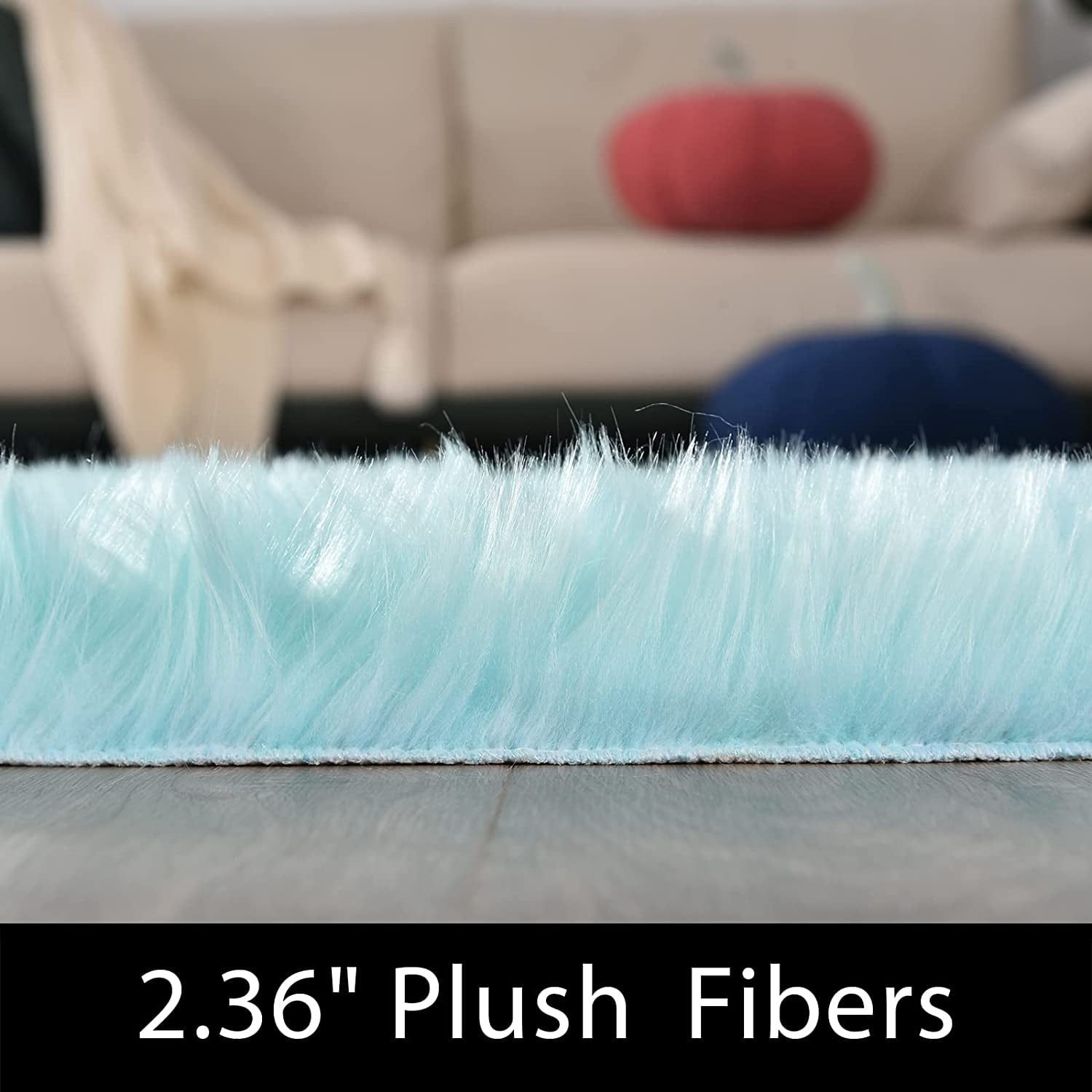 Latepis Light Blue Fur Rug 3x4, Faux Sheepskin Rugs for Living Room, Fluffy Shaggy Rugs for Bedroom, Teen Room, Dorm, Furry Rug, Boho Rug, Rectangle