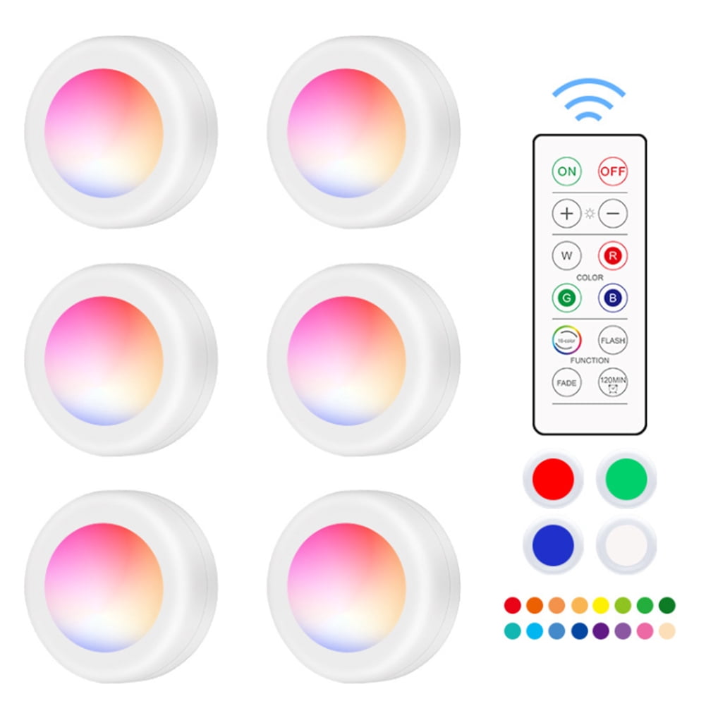 Lowestbest 6Pcs LED Color Changing Puck Lightings, Battery Powered Dimmable Night Light with Wireless Remote Controls for Cabinet & Counter Lowestbest 6Pcs LED Color Changing Puck Lightings, Battery Powered Dimmable Night Light with Wireless Remote Controls for Cabinet & Counter