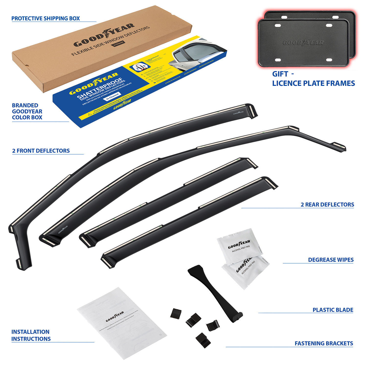 Goodyear Shatterproof in-Channel Window Deflectors for Ford Expedition 2018-2024, Rain Guards, Window Visors for Cars, Vent Deflector, Car Accessories, 4 pcs - GY003494