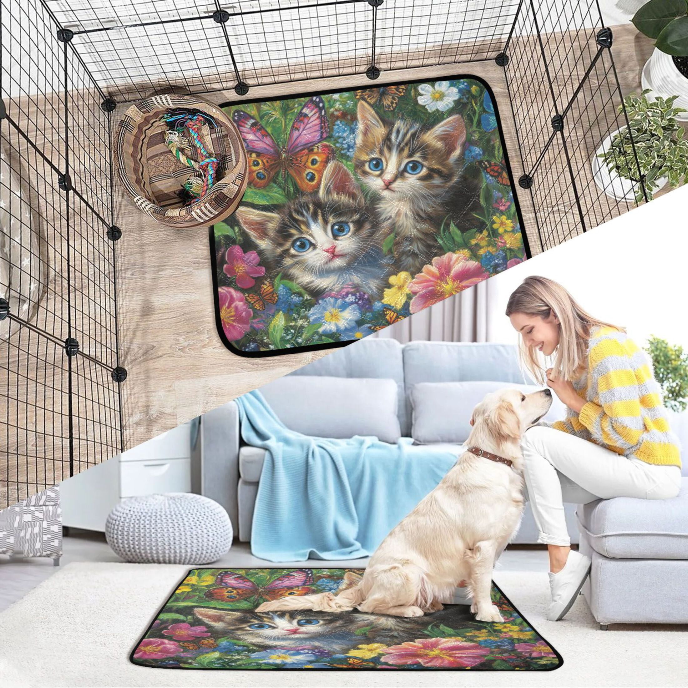 Qxltty Kitten Flower Picture Cat litter Pads Pet Set of 2 Diaper Mats Center Anti-leakage Layer Absorbent Soft and Comfortable