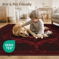 thumbnail image 4 of ODIKA 2'x3' Washable Throw Rug Dark Red Intricate Gothic Symmetry Design Elegant Victorian Scrollwork with Central for Hallway, Study Room, Non-Slip Low Profile, Flatwoven, 4 of 7