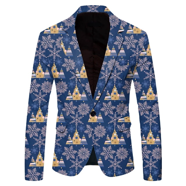Men Christmas Snowflake Santa Mens Three Piece Suit Printed Pocket Lapel Button Mens Two Piece Suits Suit Jacket Suit