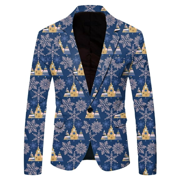 VOGUES Men Suits Slim Fit Christmas Blazer Snowflake Santa Printed Pocket Lapel Buttoned Blazer Suit Jacket Suit