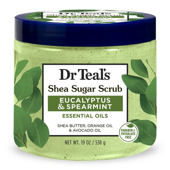 Dr Teal's Shea Sugar Body Scrub with Eucalyptus and Spearmint Essential Oils, 19 oz