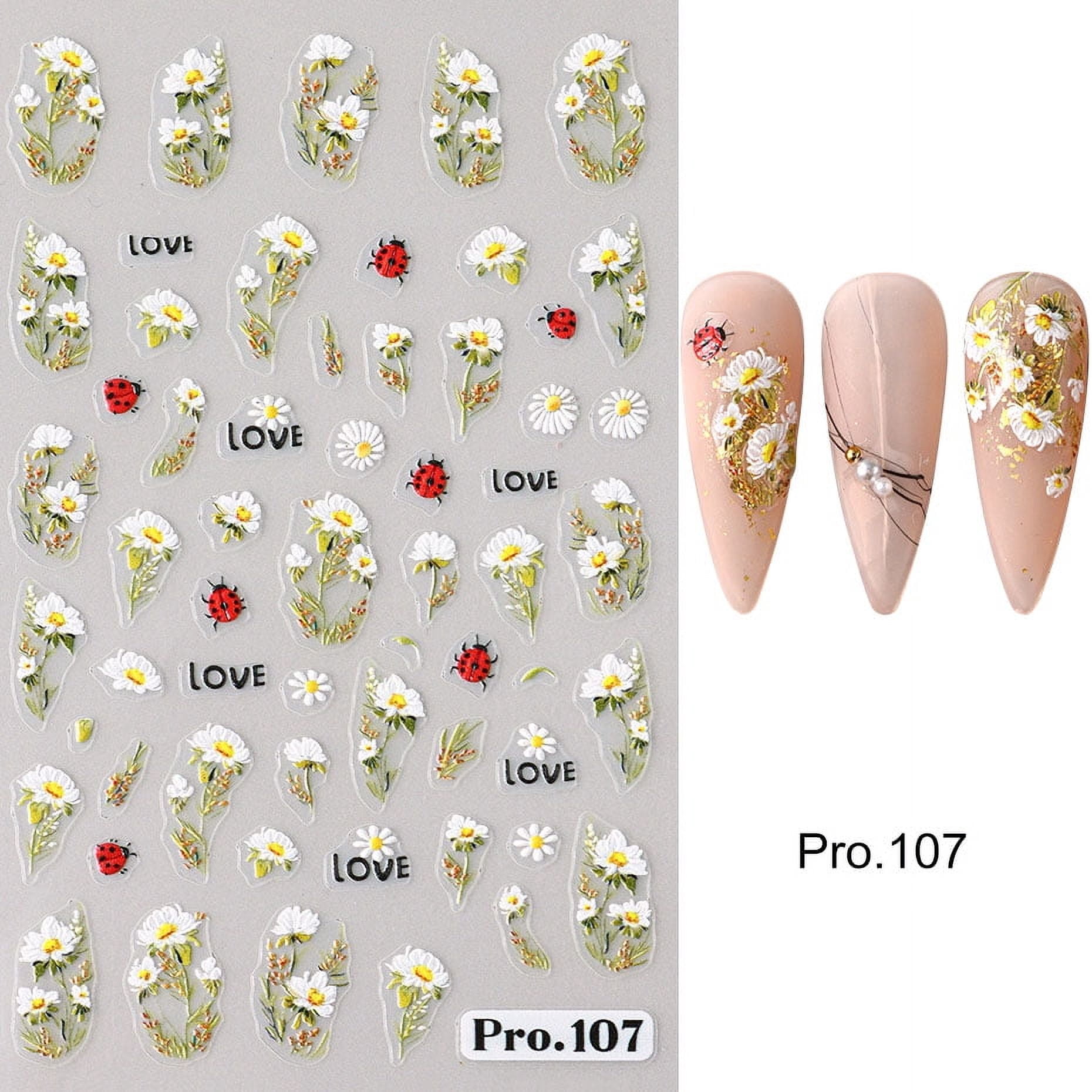5D Cute Bee Daisy Flower Nail Stickers Petals Blossom Butterfly Insect Self-Adhesive Manicure Decal DIY Charms Foils Decor Nails