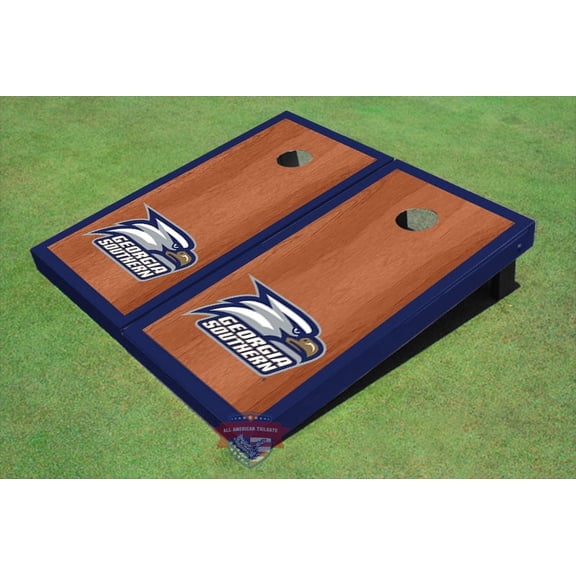 Georgia Southern University Head Logo Blue Rosewood Matching Borders Cornhole Boards