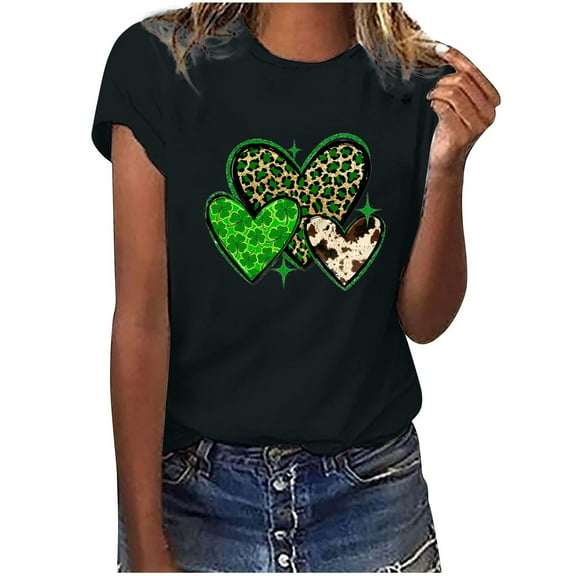 Going Out Tops for Women Dgankt Women's St. Patrick's Day Short Sleeve T-Shirt Letter Printed Solid Color Tops Short Sleeve Crew Neck Tops