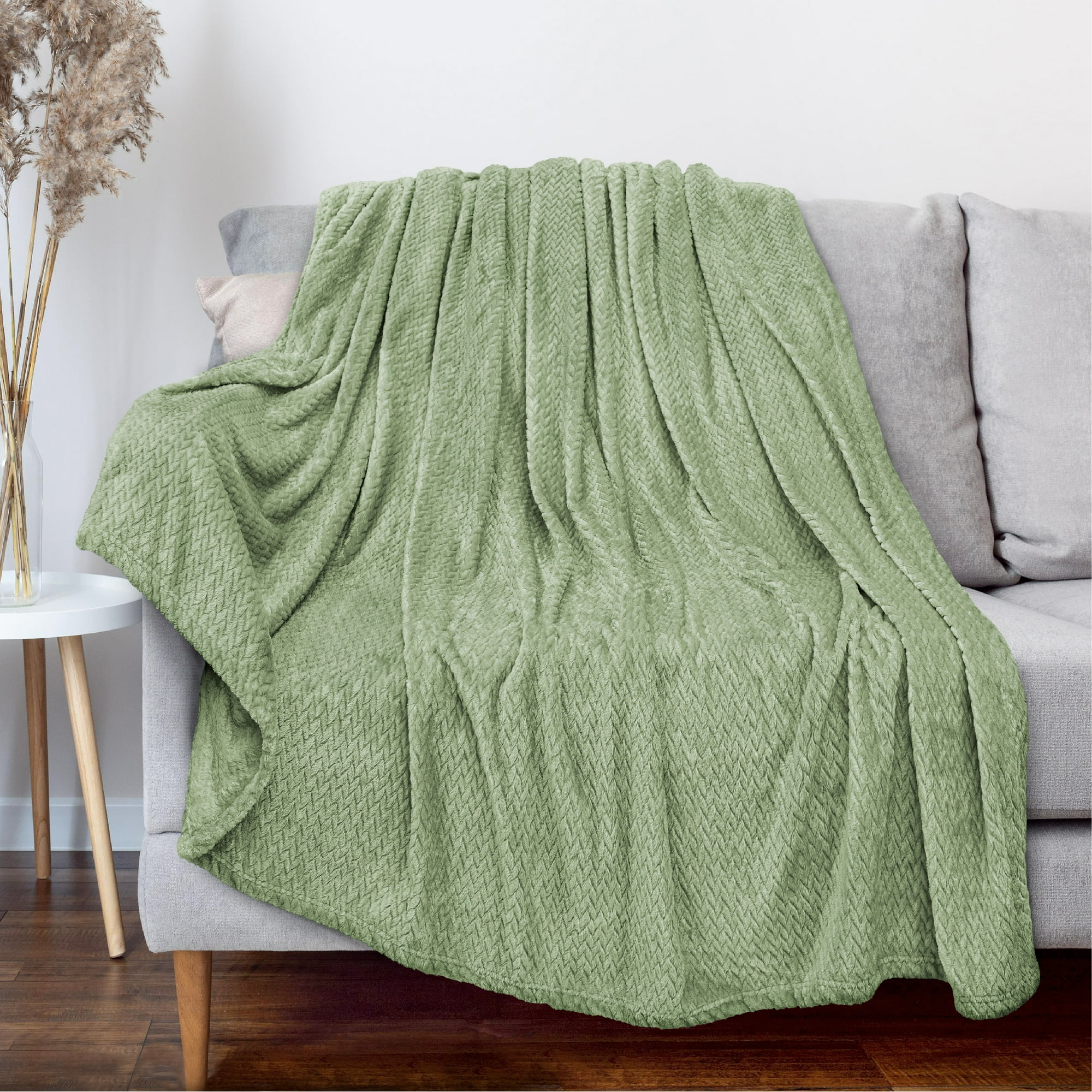 PAVILIA Soft Fleece Light Green Throw Blanket for Couch Lightweight Plush Warm Blankets for Bed Fuzzy Cozy Flannel Blanket Throw for Sofa Travel