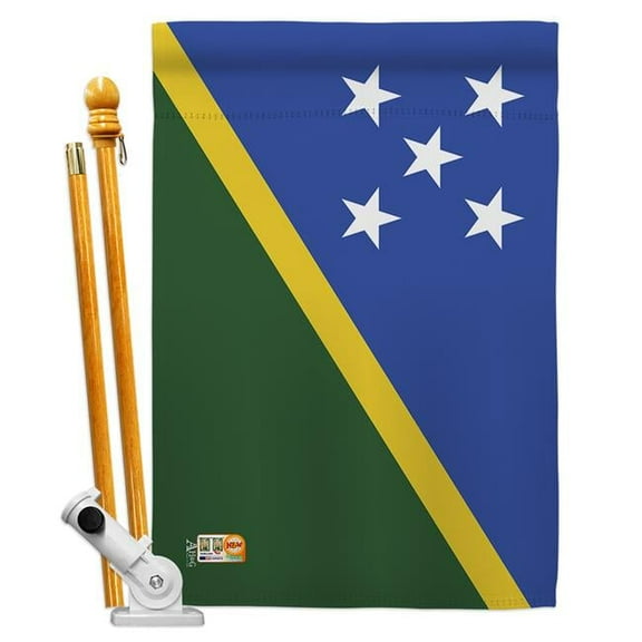 AA-CY-HS-140215-IP-BO-D-US18-AG 28 x 40 in. Solomon Islands Flags of the World Nationality Impressions Decorative Vertical Double Sided House Flag Set & Pole Bracket Hardware Flag Set